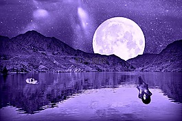 滿月,明星,湖