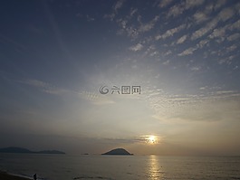 海,島,日落