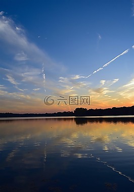 日落,湖,景觀