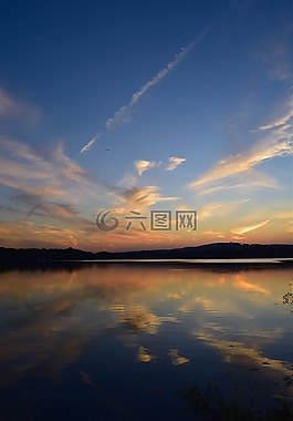 日落,湖,景觀