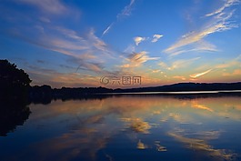 日落,湖,景觀