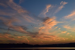 日落,湖,景觀