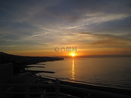 日落,海,晚上