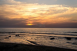 日落,海岸,海灘