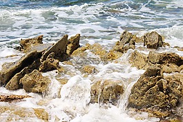 海灘,巖,波