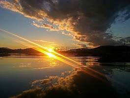 湖,日落,abendstimmung