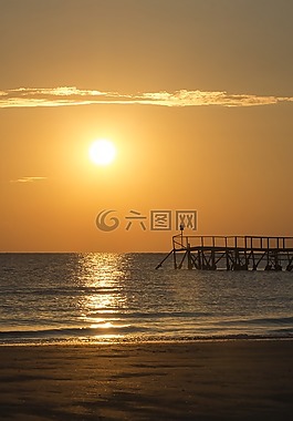 海灘,日出,海