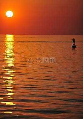 日落,水,海洋