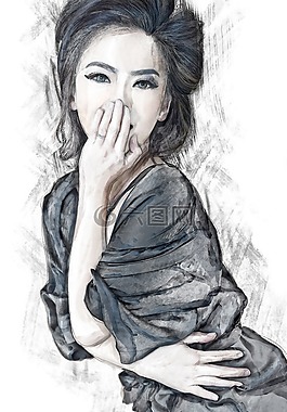 女子,床,模型