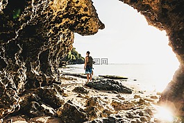 沙,海灘,洞穴