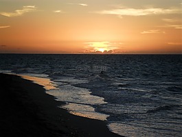 海灘,日落,沙