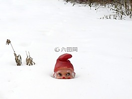 花园侏儒,冬天,雪