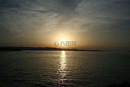 海,日落,海濱