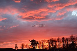 日落,景觀,冬天