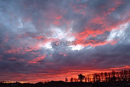 日落,景觀,冬天