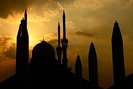 建筑物,清真寺,日落