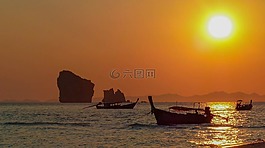 日落,海,小船