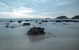 海,岸,日落