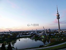 日落,慕尼黑,湖