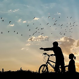 側(cè)影,人,日落