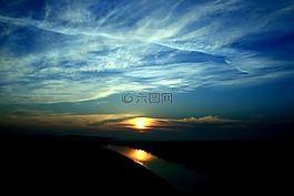 日落,太陽,水