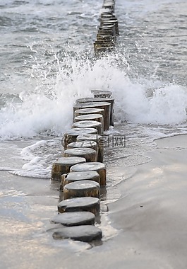 海灘,水,波