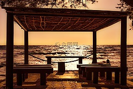 海灘,日落,下午