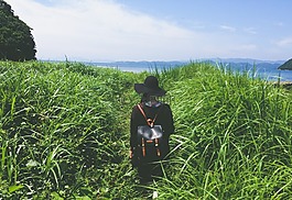 人,女孩,走