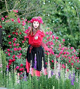 女孩,鲜花,花圈