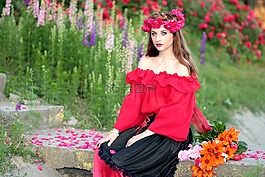 女孩,鲜花,花圈