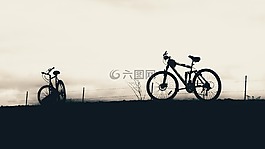 山,自行车,电线
