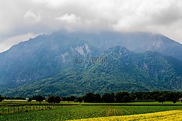 多云,山,谷