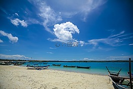 海滩,蓝色,金沙