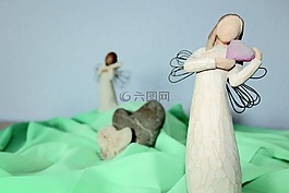 天使,心脏,石