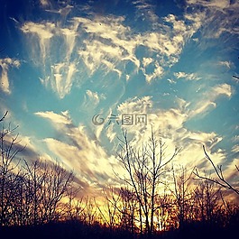 日落,云,天空