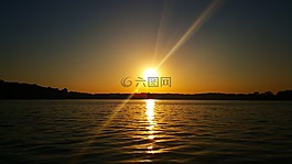 日落,湖的日落,湖