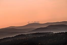 天空,日落,山