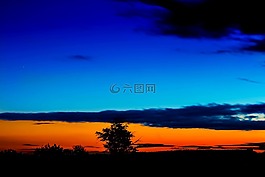 日落,藍色小時,天空