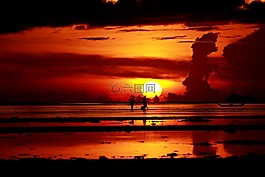 日落,海,漁