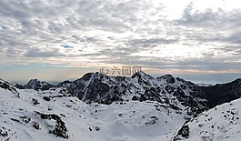 山,雪,云