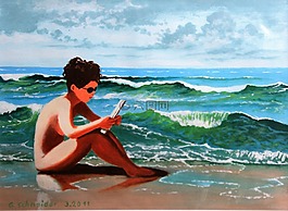 女子,海灘,海