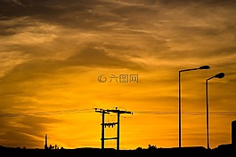 天空,日落,云