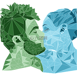 夫婦,吻,lowpoly