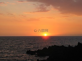 日落,海灘,水