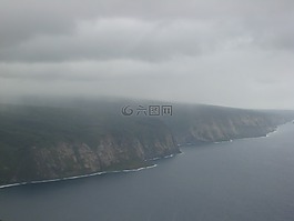 朦朧,山,懸崖