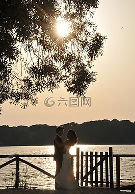 婚姻,日落,婚禮