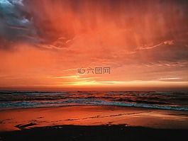 紅色,天空,云