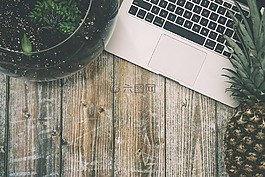 菠蘿,筆記本電腦,辦公桌