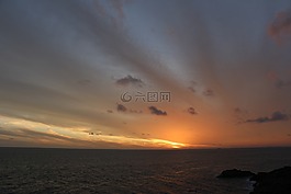 日落,海滩,ceu