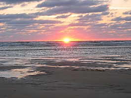 日落,海灘,海